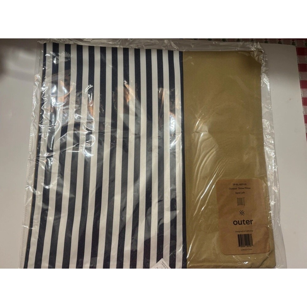 Outer Outdoor Throw Pillow Covers Set of 2 17x18 Striped Navy Beige